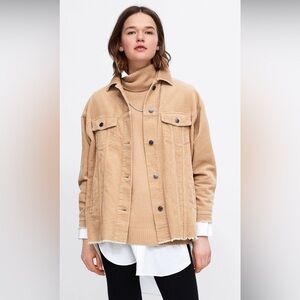 Zara Women's Corduroy Utility Jacket - Tan